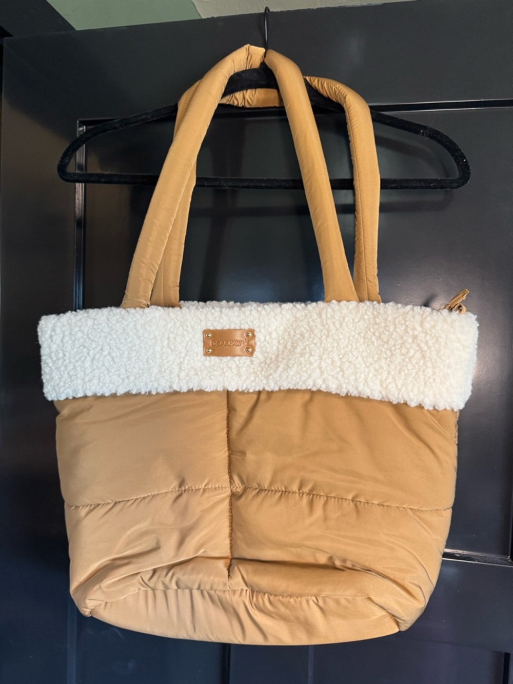 Bear Paw Quilted Sherpa-Trim Tote Bag